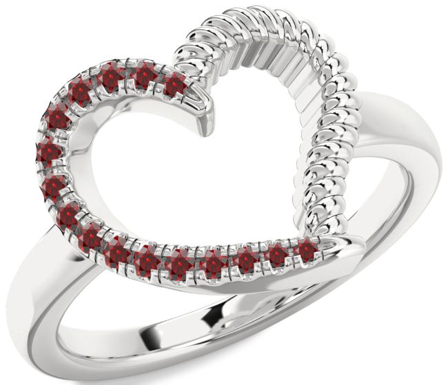Garnet Platinum Heart Ring