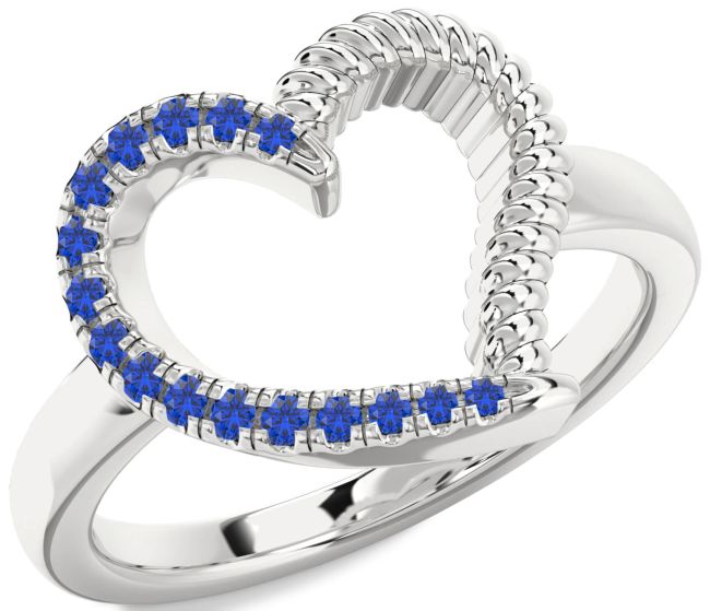 Blue Sapphire Silver Heart Ring