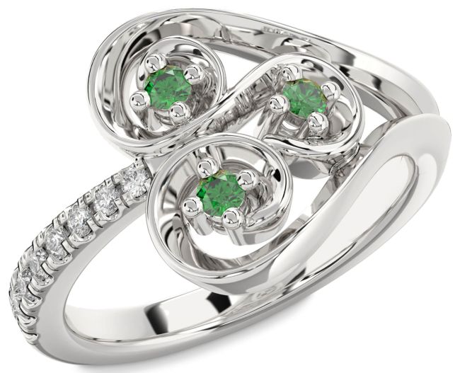 Diamond Emerald Silver Heart Promise Ring