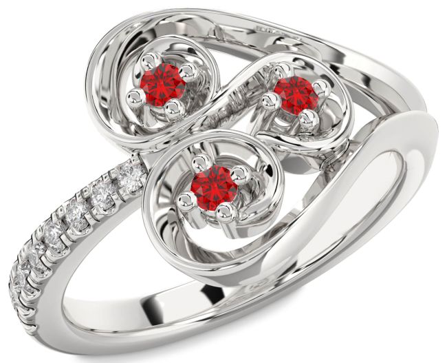 Diamond Ruby Silver Heart Promise Ring