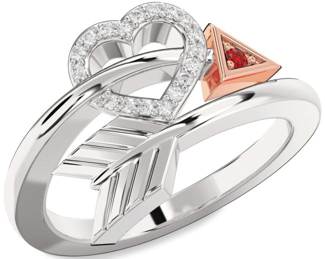 Diamond Ruby Rose Gold Silver Heart Ring