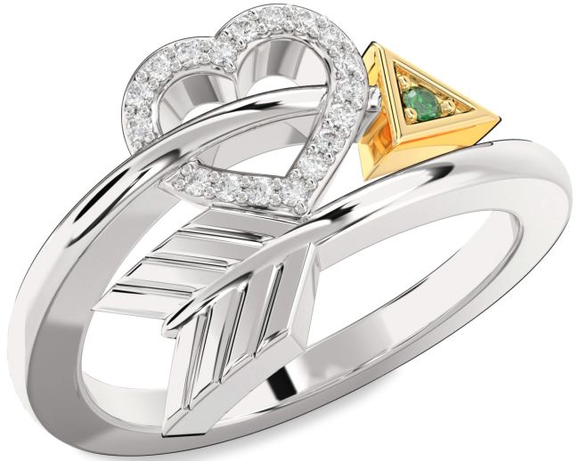 Diamond Emerald Gold Silver Heart Ring
