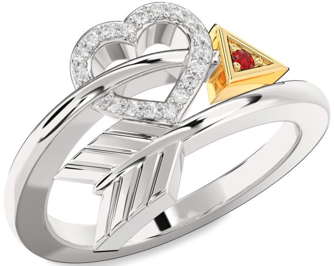 Diamond Ruby Gold Silver Heart Ring