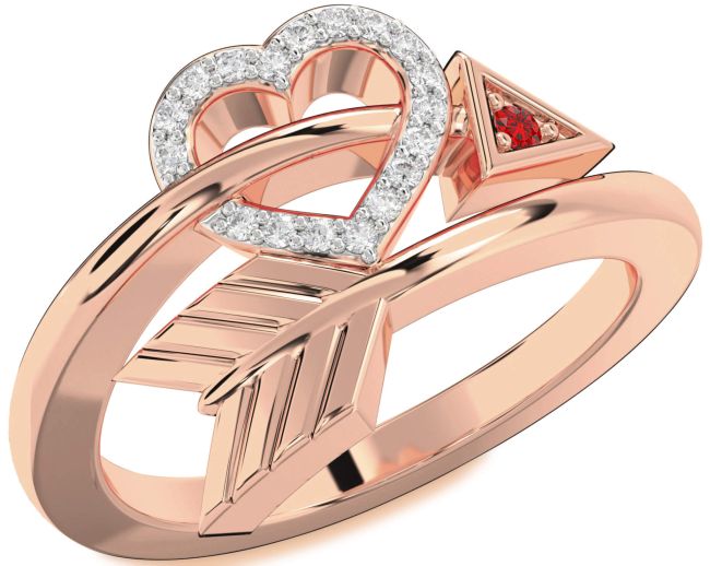 Diamond Ruby Rose Gold Heart Ring