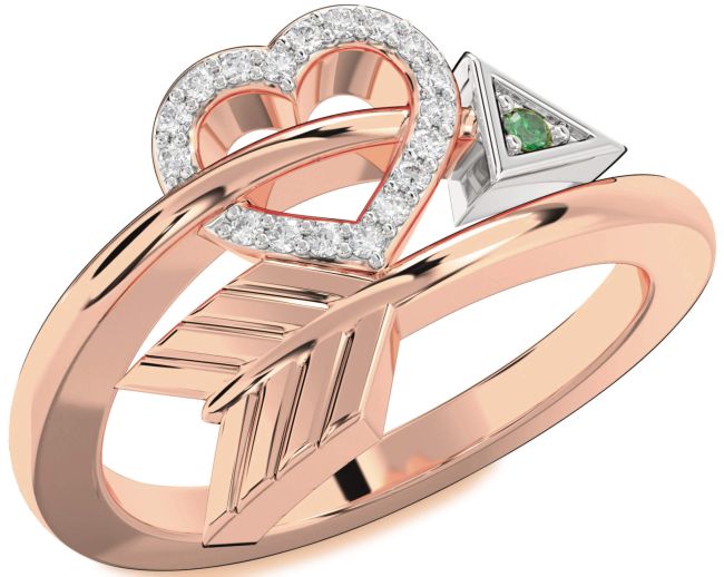 Diamond Emerald Rose Gold Silver Heart Ring