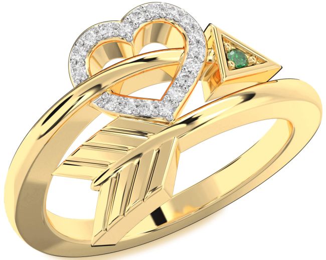Diamond Emerald Gold Heart Ring
