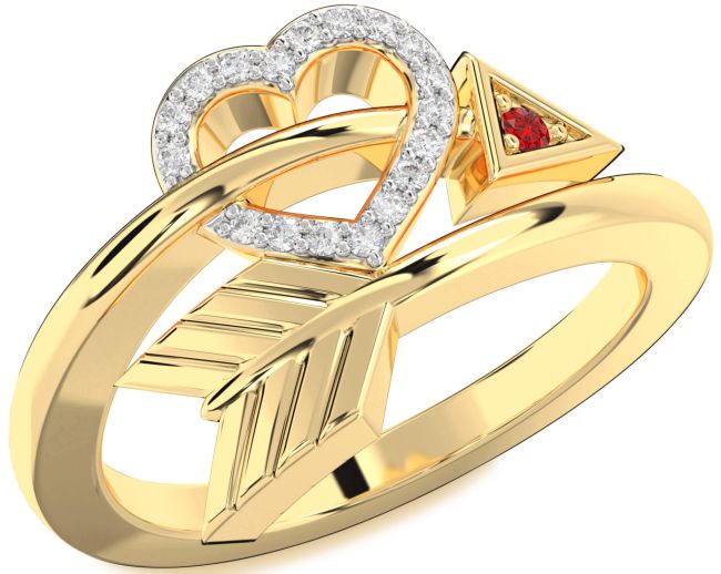 Diamond Ruby Gold Silver Heart Ring