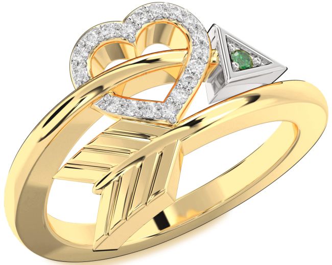 Diamond Emerald Gold Silver Heart Ring