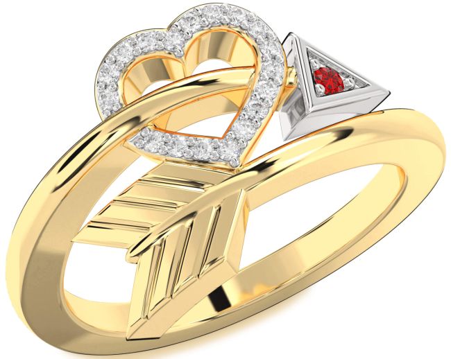 Diamond Ruby Gold Silver Heart Ring