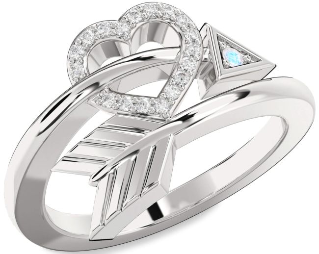 Diamond Moonstone Platinum Heart Ring