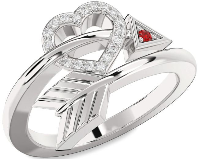 Diamond Ruby Silver Heart Ring