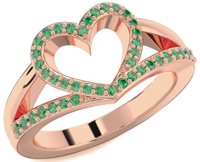 Emerald Rose Gold Heart Ring