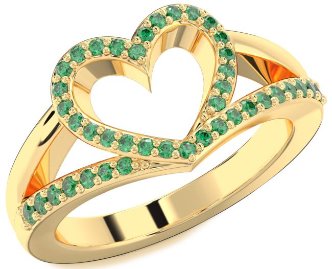 Emerald Gold Silver Heart Ring