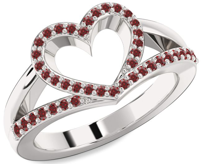 Garnet Platinum Heart Ring