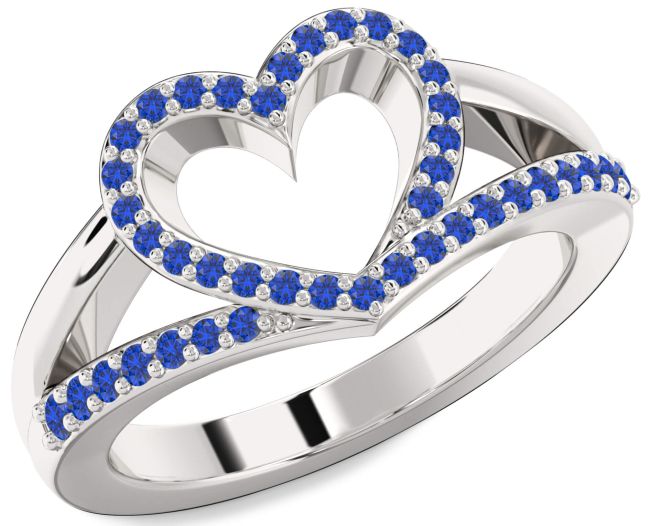 Blue Sapphire Silver Heart Ring