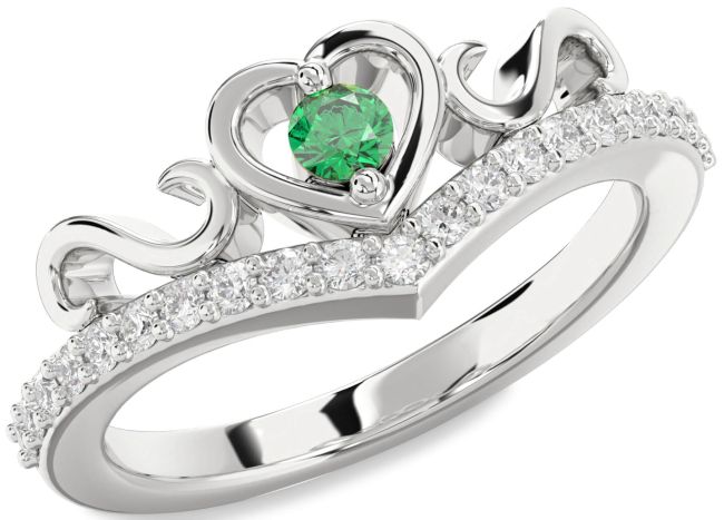 Diamond Emerald Silver Heart Infinity Pave Promise Ring