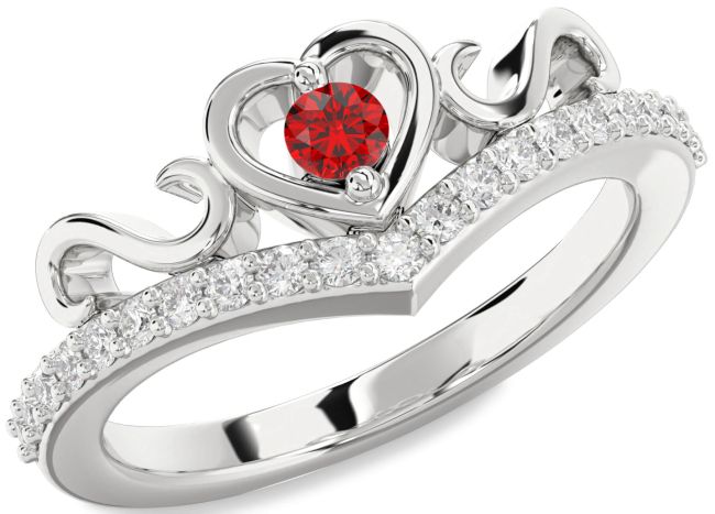 Diamond Ruby Silver Heart Infinity Pave Promise Ring