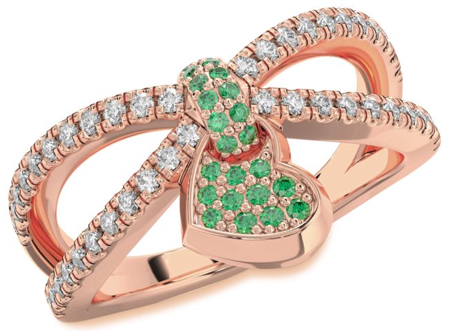 Diamond Emerald Rose Gold Heart Lock Ring