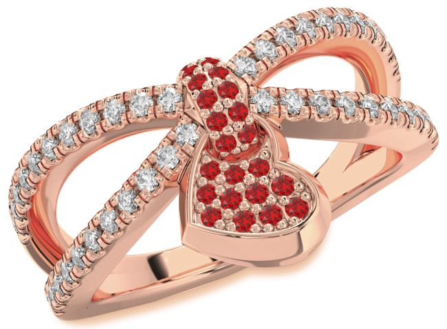 Diamond Ruby Rose Gold Heart Lock Ring