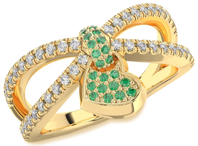 Diamond Emerald Gold Heart Lock Ring