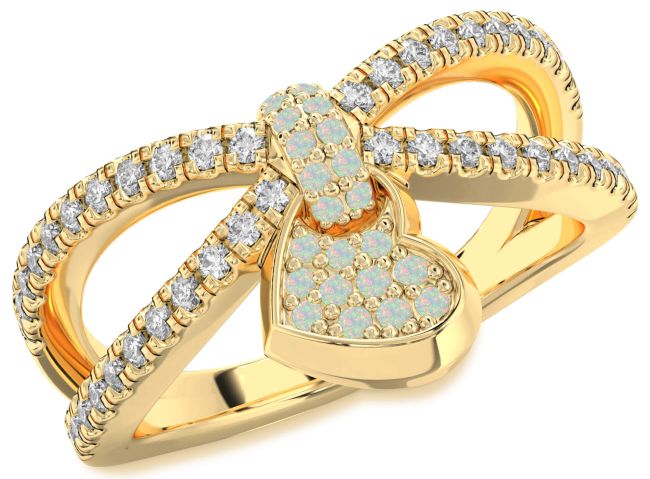 Diamond Opal Gold Heart Lock Ring