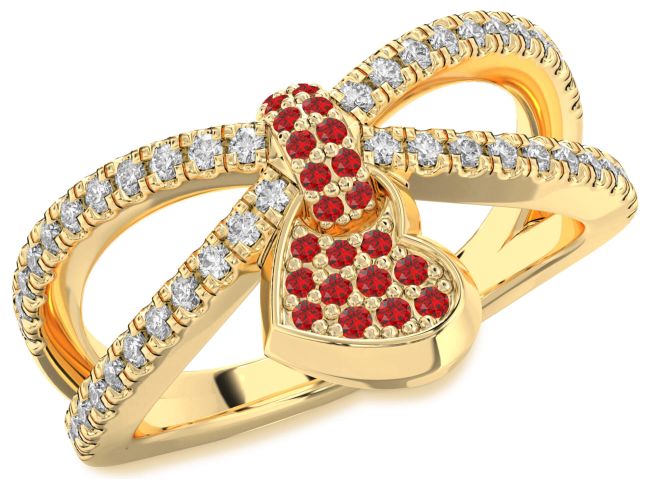 Diamond Ruby Gold Silver Heart Lock Ring