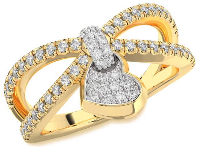 Salt & Pepper Diamond Gold Heart Lock Ring