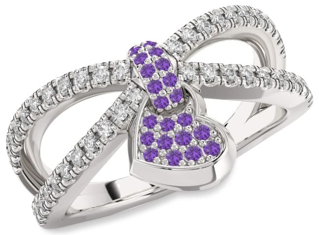 Diamond Amethyst Silver Heart Lock Ring