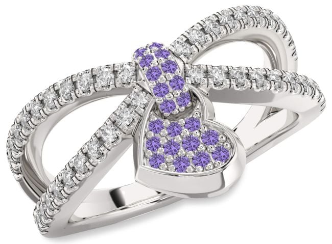 Diamond Alexandrite Silver Heart Lock Ring