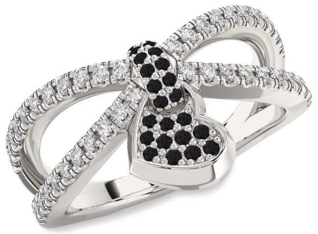 Black Diamond Silver Heart Lock Ring