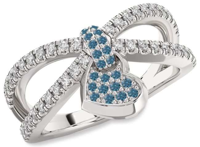 Blue Diamond Silver Heart Lock Ring