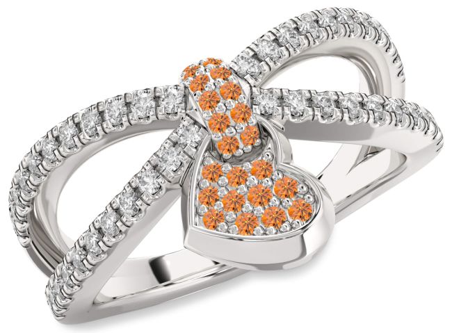 Diamond Citrine Silver Heart Lock Ring