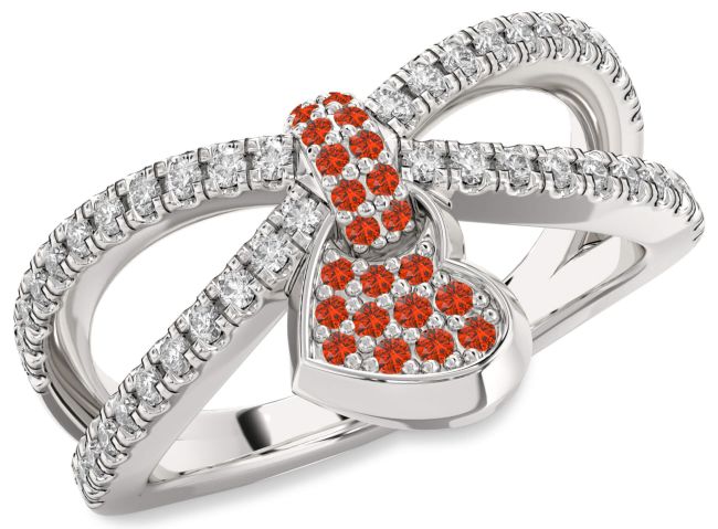 Diamond Fire Opal Silver Heart Lock Ring