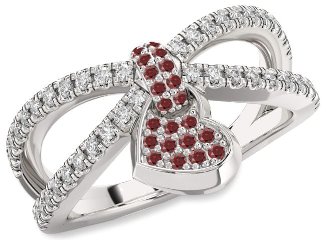 Diamond Garnet Silver Heart Lock Ring