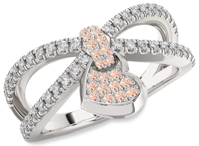 Diamond Morganite Silver Heart Lock Ring