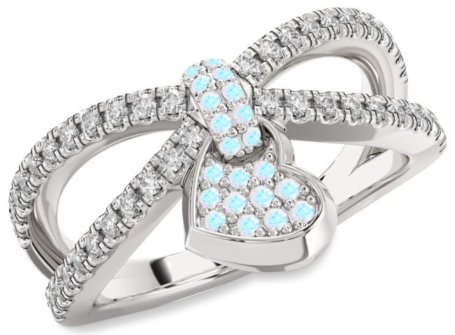 Diamond Moonstone Silver Heart Lock Ring