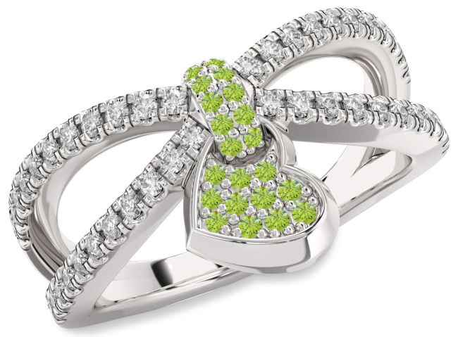 Diamond Peridot Silver Heart Lock Ring