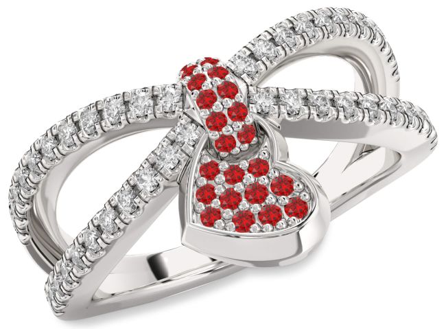 Diamond Ruby Silver Heart Lock Ring