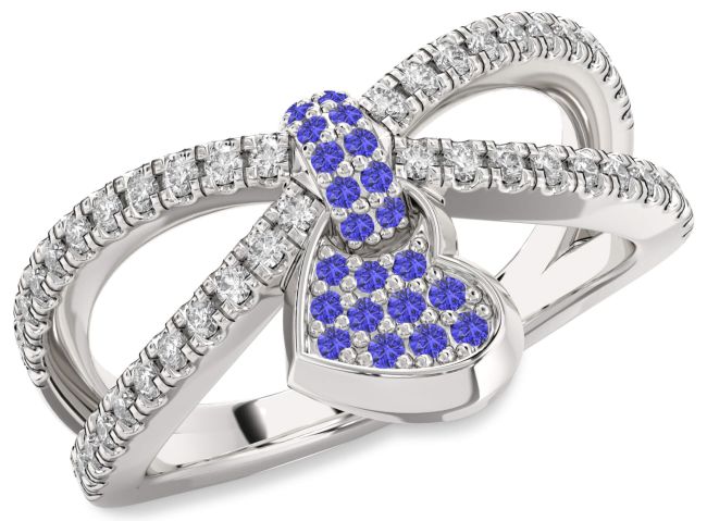 Diamond Tanzanite Silver Heart Lock Ring