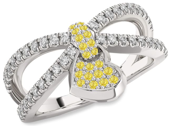 Yellow Diamond Silver Heart Lock Ring