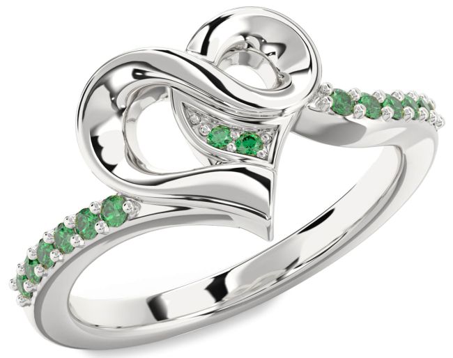 Emerald Silver Heart Ring