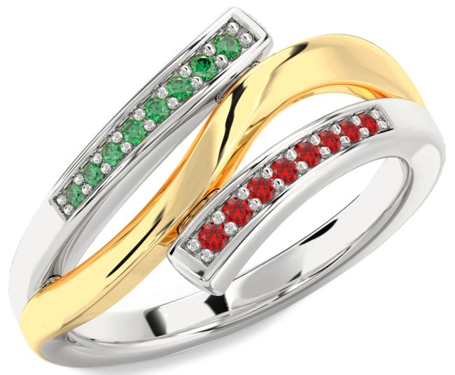 Emerald & Ruby Silver & 10K gold Round Ring