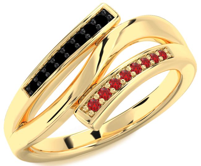 Black Diamond & Ruby Gold Silver Round Ring