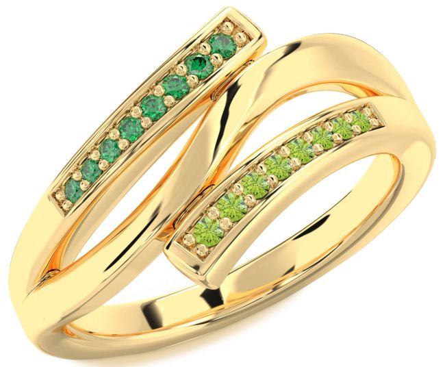 Emerald & Peridot Gold Silver Round Ring