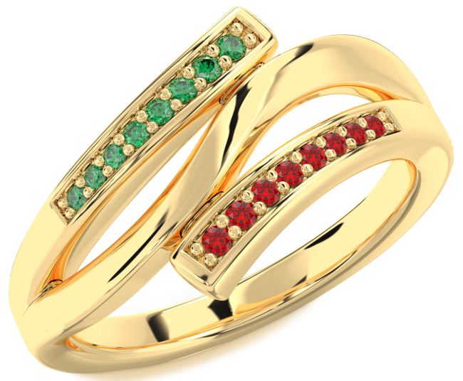 Emerald & Ruby Gold Silver Round Ring