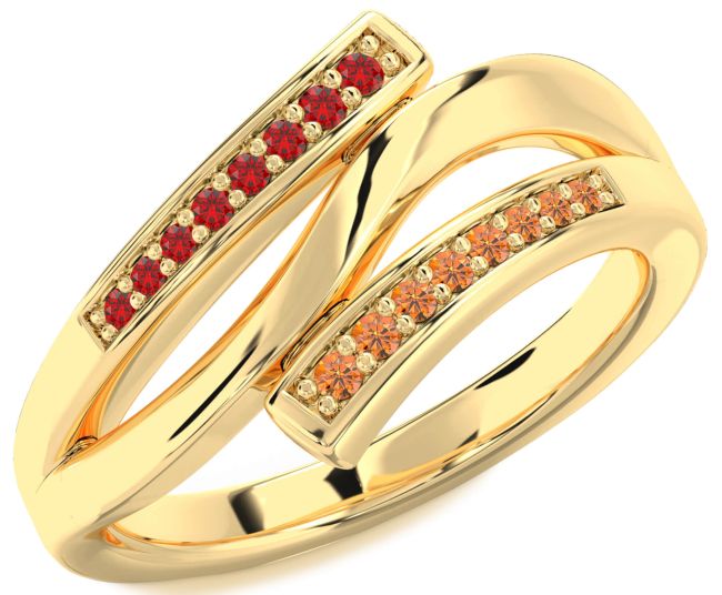Ruby & Citrine Gold Silver Round Ring