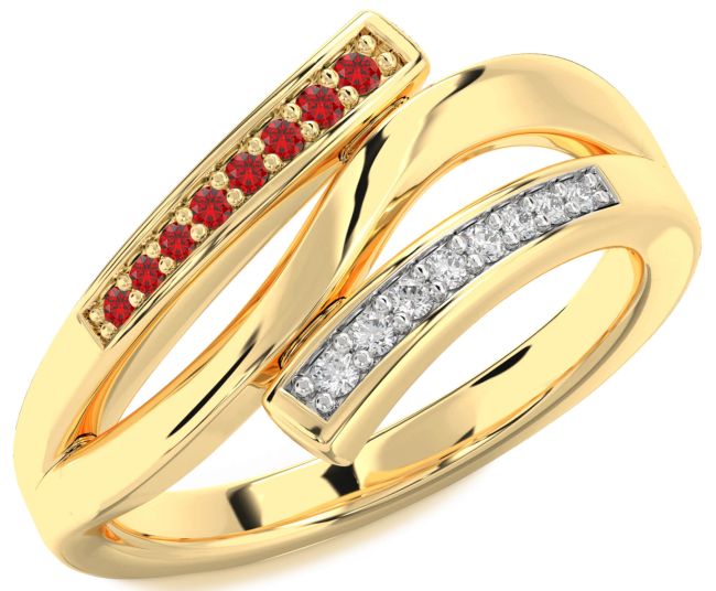 Diamond & Ruby Gold Silver Round Ring