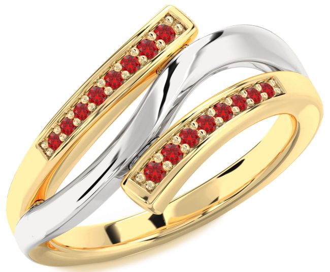 Ruby White Yellow Gold Round Ring