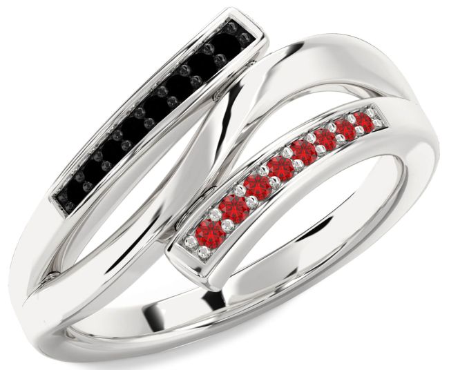 Black Diamond & Ruby Platinum Round Ring