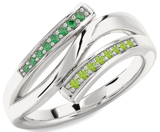Emerald & Peridot Platinum Round Ring